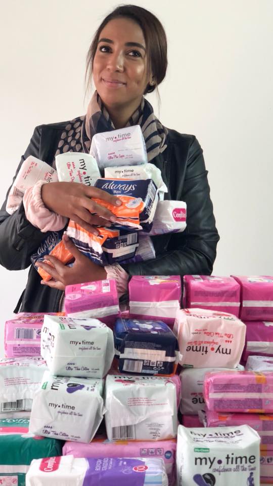 Cleo holding sanitary pads